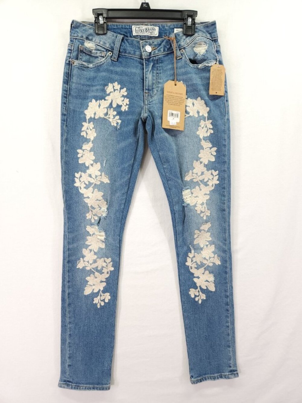 Lucky Brand Womens 00 27x28 Lolita Skinny Floral Lace Embroidered Stretch Jeans